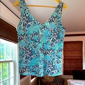 Lilly Pulitzer Aqua and Navy Swirl Tank Top